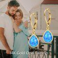 wholesale 14K Gold Blue Fire Opal Teardrop Dangle Lever Back Earrings for Women-0-3