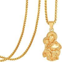 wholesale Gold 925 Sterling Silver Saint Anthony Pendant Chain Necklace for Women and Men Catholic Religious -St Anthony-Gold