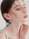 TOUPOP Sterling Silver Blue Crystal Butterfly Crown Leverback Dangle Earrings-0-2