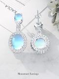 wholesale 925 Sterling Silver Blue Opalite Oval Halo Leverback Dangle Drop Earrings for Women-0-3