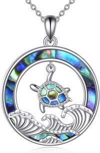 wholesale 925 Sterling Silver Turtle & Waves Abalone Shell Pendant Necklace for Women-Turtle