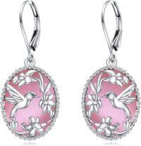 wholesale Sterling Silver Gold Plated Black Onyx Hummingbird Flower Dangle Leverback Earrings-Pink Opal Hummingbird Earrings