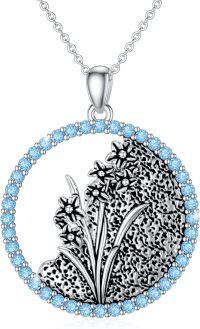 wholesale 925 Sterling Silver White Gold Plated Birthstone Flower Necklace for Women-03-March-Daffodils