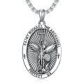 wholesale 925 Sterling Silver Oxidized Saint Michael The Archangel Oval Pendant Necklace-0-0