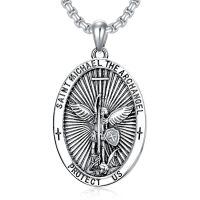 wholesale 925 Sterling Silver Oxidized Saint Michael The Archangel Oval Pendant Necklace-St. Michael the Archangel