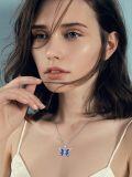wholesale 925 Sterling Silver Blue Opal Butterfly Pendant Necklace for Women-0-4