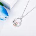 wholesale 925 Sterling Silver Pink and White Cat Pendant with Heart-Shaped Frame Necklace for Women-0-3