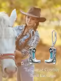 TOUPOP Sterling Silver Turquoise Cowgirl Western Dangle Earrings-0-1