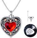 wholesale TOUPOP Rose Flower Urn Necklace For Ashes Heart Crystal Cremation Jewelry For Ashes Flower Memorial Necklace For Girls Women Human Ashes Sterling Silver Urn Necklace For Ashes (red) -0-0