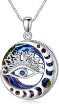 wholesale 925 Sterling Silver Evil Eye Star of David Pendant with Rainbow Crystal and Moon Phase Design Chain Necklace for Women Girls  45cm Length-0-0