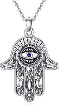 wholesale 925 Sterling Silver Blue Sapphire Evil Eye Hamsa Hand Pendant Necklace with Floral Design-0-0