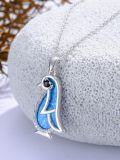 wholesale 925 Sterling Silver Blue Opal Penguin Charm Necklace with Cubic Zirconia Accents-0-2