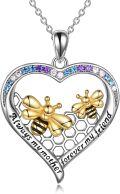 wholesale 925 Sterling Silver Gold-Plated Bee & Cubic Zirconia Heart Pendant Necklace - Mother & Baby Bee Design - Hypoallergenic Jewelry Gift for Women-0-0