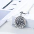 wholesale 925 Sterling Silver Round Pendant with Saint Francis Design and Greek Key Border - 3D Relief Protection Charm Necklace for Men Women Boys Girls  (Silver)-0-1