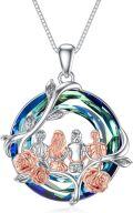 wholesale 925 Sterling Silver Rainbow Crystal Rose Flower Sisters Circle Pendant Necklace-0-0