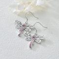 wholesale 925 Sterling Silver Pink Ribbon Butterfly Dragonfly Dangle Earrings for Breast Cancer Awareness Gifts-0-1