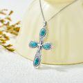 wholesale 925 Sterling Silver Natural Turquoise Stone Cross Pendant Necklace for Women-0-2