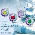 TOUPOP Sterling Silver Emerald Crystal Circle Pendant Necklace For Women-0-1