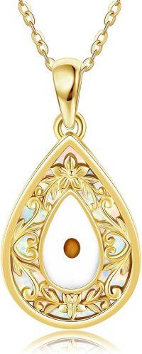 wholesale 14K Solid Gold Mustard Seed Necklace with Synthetic Opal - Christian Faith Jewelry Gift for Women, Wife, Mother - Hypoallergenic, Tarnish Resistant-Mustard Seed