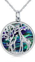 wholesale 925 Sterling Silver Abalone Shell Mother and Baby Giraffe Tree of Life Pendant Necklace for Women-0-0