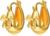 wholesale 925 Sterling Silver Plated Gold 24k  Bow Tie Design Large Round Hoop Earrings for Women-Bowknot