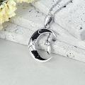 wholesale 925 Sterling Silver Crescent Moon Pendant with Black Enamel and Dangling Cat Charm Necklace-0-3