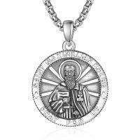 wholesale 925 Sterling Silver Patron Saint Medal Amulet Necklace for Men 2 5mm 22 +2 Chain-A23-Saint Maximilian Kolbe