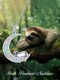 TOUPOP Sterling Silver Opal Sloth Moon Pendant Animal Jewelry-0-4