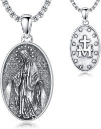 wholesale 925 Sterling Silver Virgin Mary Pendant Necklace with Cross and Stars for Men & Women-U-Virgin Mary Necklace