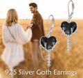 wholesale 925 Sterling Silver Gothic Heart Sword Drop Earrings with Black Stone and Spikes-0-4