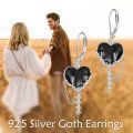 wholesale 925 Sterling Silver Gothic Heart Sword Drop Earrings with Black Stone and Spikes-0-4