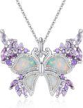 wholesale 925 Sterling Silver Purple Opal Butterfly Pendant Necklace for Women-0-0