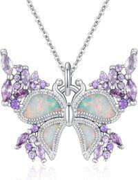 wholesale 925 Sterling Silver Purple Opal Butterfly Pendant Necklace for Women-Opal