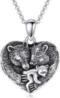 wholesale 925 Sterling Silver Heart-Shaped Bear Family Pendant Necklace with Chain s for Women-0-0