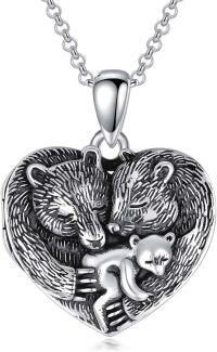 wholesale 925 Sterling Silver Heart-Shaped Bear Family Pendant Necklace with Chain s for Women-Bear