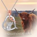 wholesale 925 Sterling Silver Highland Cow Rose Heart Pendant Necklace for Women Gifts-0-5