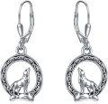 wholesale 925 Sterling Silver Howling Wolf on Rock with Celtic Knots Moonstone Dangle Earrings for Women-0-0