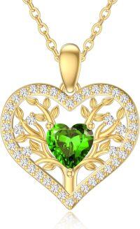 wholesale  18K Gold Sterling Silver Tree of Life Pendant with Birthstones 18+2 Inch -Aug.