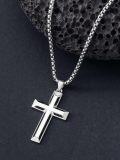 wholesale 925 Sterling Silver Cross Pendant Necklace  - Black Inlay Design for Men & Women Protection Amulet Religious Gift with 24+2mm Rolo Chain (Gift Included)-0-3