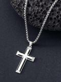 wholesale 925 Sterling Silver Cross Pendant Necklace With Black Inlay-0-3