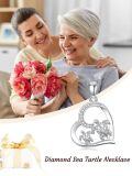wholesale 925 Sterling Silver Mother And Child Turtle Pendant Necklace With Crystals-0-2