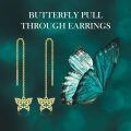 wholesale 14K Gold Threader Earrings with Green Stone and Butterfly Charm - Minimalist Design-0-2