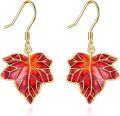 wholesale 925 Sterling Silver Red Enamel Maple Leaf Dangle Drop Earrings Boho Fashion Jewelry-0-0