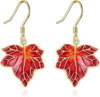 wholesale 925 Sterling Silver Red Enamel Maple Leaf Dangle Drop Earrings Boho Fashion Jewelry-Maple leaf