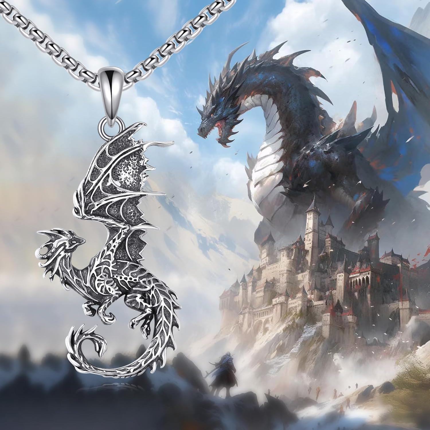925 Sterling Silver Dragon Triforce Necklace for Men's Gifts-0-1