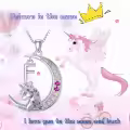 TOUPOP 14k White Gold Plated Pink Zircon Unicorn Moon Initial F Necklace-0-1