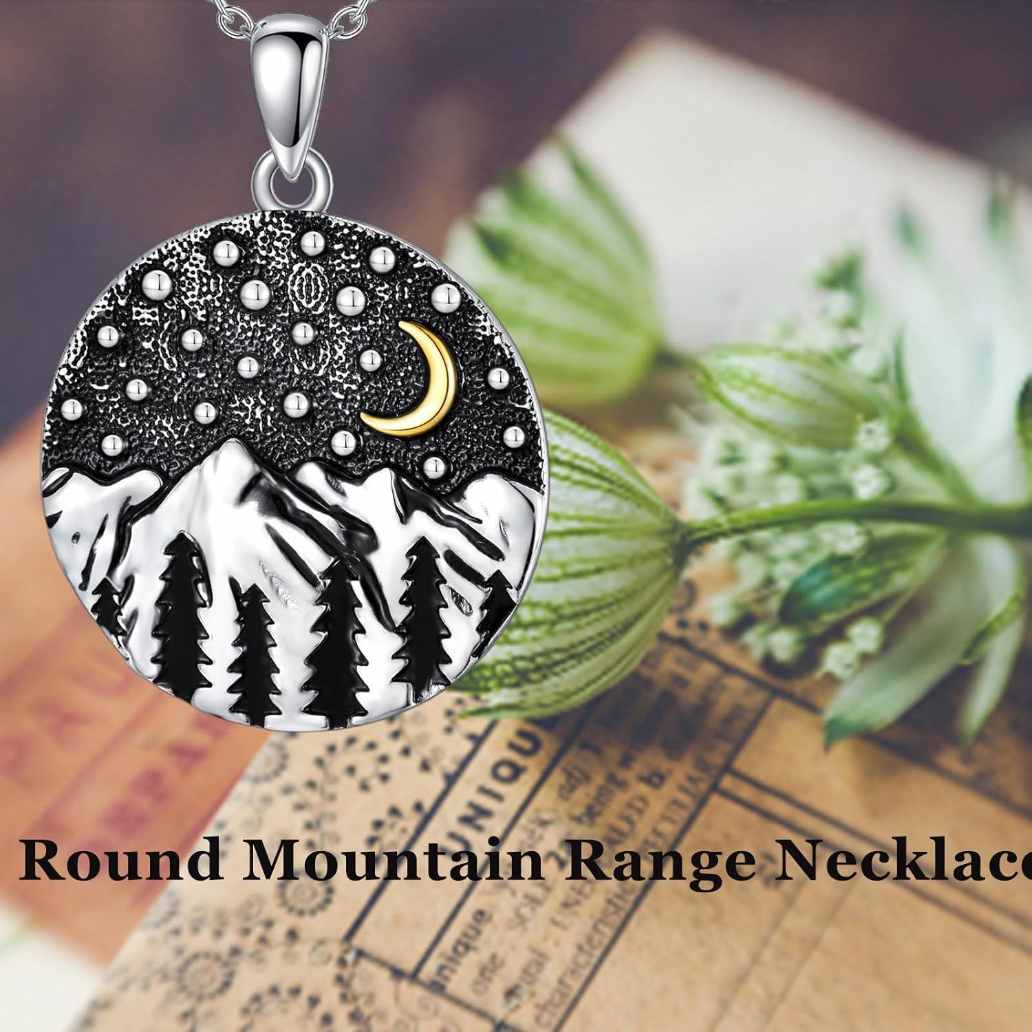  Sterling Silver Mountain Range Pendant Vintage Nature Jewelry for Women -0-3