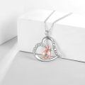 wholesale 925 Sterling Silver Heart-Shaped Kangaroo Necklace with Cubic Zirconia and Engraved Message I Love You Forever for Women Girls (Pink)-0-3