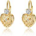 wholesale 925 Sterling Silver Gold Plated Heart-Shaped Flower Pattern Drop Dangle Hook Studs Earrings  for Women Girls 3CM Length-0-0