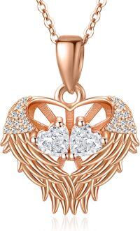 wholesale Sterling Silver 2 Birthstones Angel Wings Necklace for Women-04-04-Apr-Apr